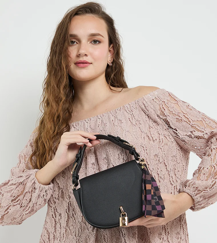 آن كلاين Anne Klein Logo Detail Scarf Detail Flap Shoulder Bag